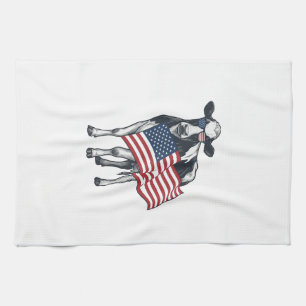 Patriotic Cow American Flag Vintage Engraving Desi Kitchen Towel