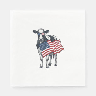 Patriotic Cow American Flag Vintage Engraving Desi Napkins