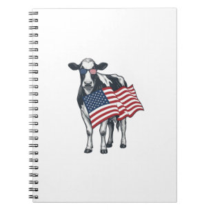 Patriotic Cow American Flag Vintage Engraving Desi Notebook