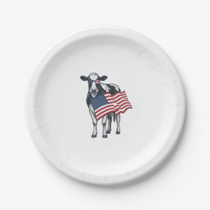Patriotic Cow American Flag Vintage Engraving Desi Paper Plates