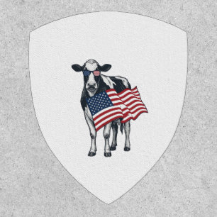 Patriotic Cow American Flag Vintage Engraving Desi Patch