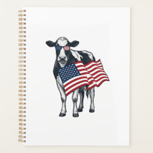 Patriotic Cow American Flag Vintage Engraving Desi Planner