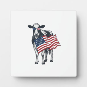 Patriotic Cow American Flag Vintage Engraving Desi Plaque