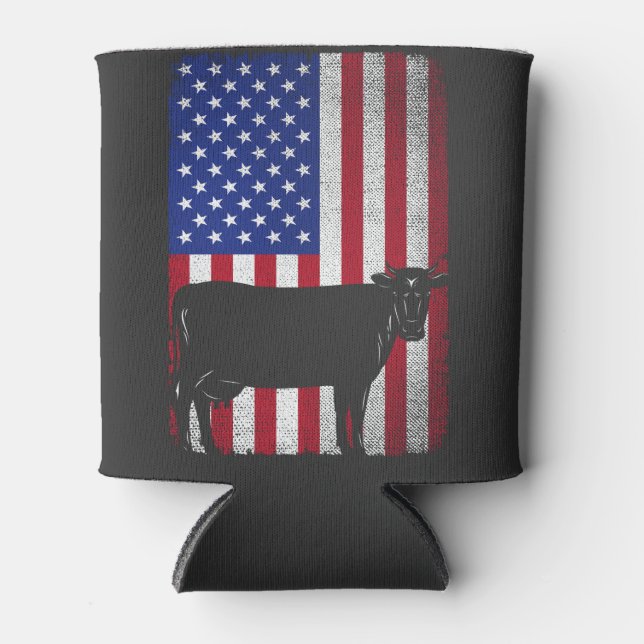 Patriotic Cow Farmer Farm USA American Flag  Can Cooler (Front)