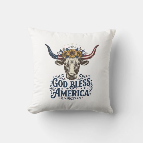 Patriotic Cow God Bless America Vintage Shirt Desi Throw Pillow