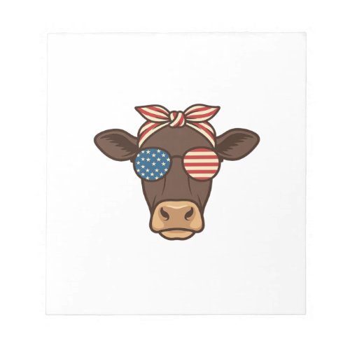 Patriotic Cow Head Sunglasses Vintage Design_1 Notepad