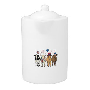Patriotic Cow Lineup Vintage Vector Shirt Design_1 Teapot