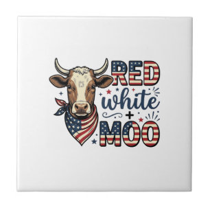 Patriotic Cow Red White Moo 4th of July Shirt Desi Ceramic Tile