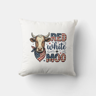 Patriotic Cow Red White Moo 4th of July Shirt Desi Throw Pillow