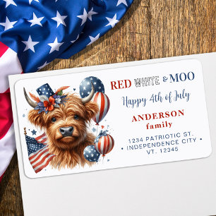 Patriotic Cow Return Address 4th Of July Label