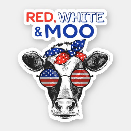 Patriotic Cow Usa Flag Funny 4th Of July Red White Sticker