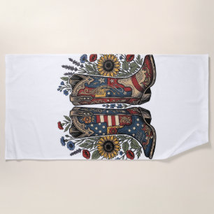 Patriotic Cowboy Boots Sunflower Floral Shirt Desi Beach Towel