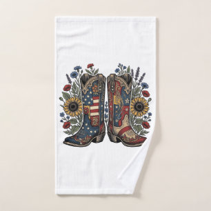 Patriotic Cowboy Boots Sunflower Floral Shirt Desi Hand Towel