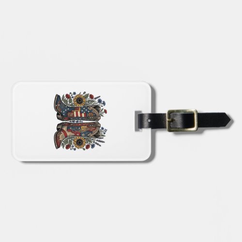 Patriotic Cowboy Boots Sunflower Floral Shirt Desi Luggage Tag