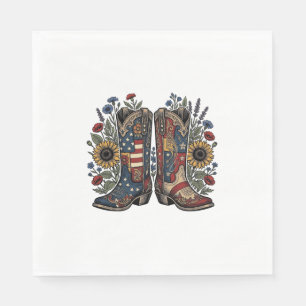 Patriotic Cowboy Boots Sunflower Floral Shirt Desi Napkins