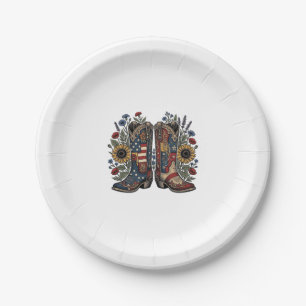 Patriotic Cowboy Boots Sunflower Floral Shirt Desi Paper Plates