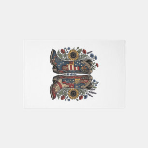 Patriotic Cowboy Boots Sunflower Floral Shirt Desi Rug