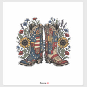 Patriotic Cowboy Boots Sunflower Floral Shirt Desi Sticker