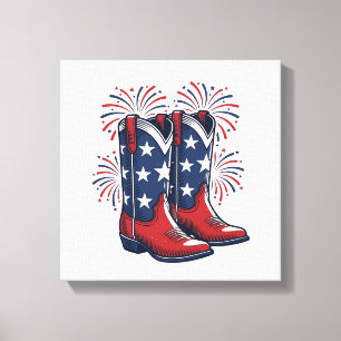 Patriotic Cowboy Boots Vintage Western Shirt Desig Canvas Print