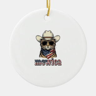 Patriotic Cowboy Cat Mewica Vintage Vector Design_ Ceramic Ornament