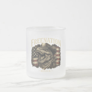 Patriotic Cowboy Dinosaur American Flag  Frosted Glass Coffee Mug