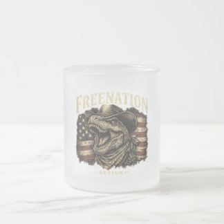 Patriotic Cowboy Dinosaur American Flag Frosted Glass Coffee Mug