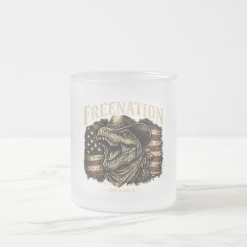 Patriotic Cowboy Dinosaur American Flag  Frosted Glass Coffee Mug