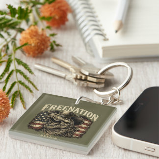 Patriotic Cowboy Dinosaur American Flag Keychain