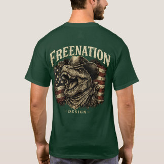 Patriotic Cowboy Dinosaur American Flag T-Shirt