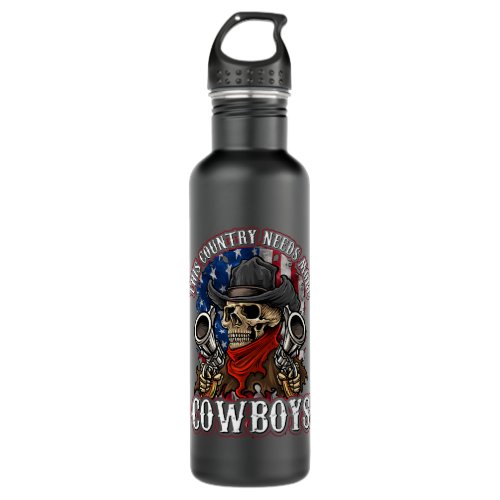 Patriotic Cowboy Gun Owner US Flag Skull Hat 2nd A Stainless Steel Water Bottle