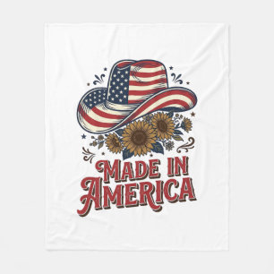 Patriotic Cowboy Hat Made in America Shirt Design_ Fleece Blanket