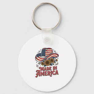 Patriotic Cowboy Hat Made in America Shirt Design_ Keychain