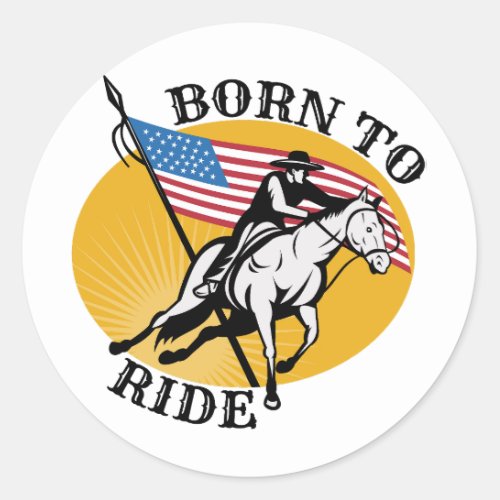 Patriotic Cowboy Riding Horse USA Flag  Classic Round Sticker