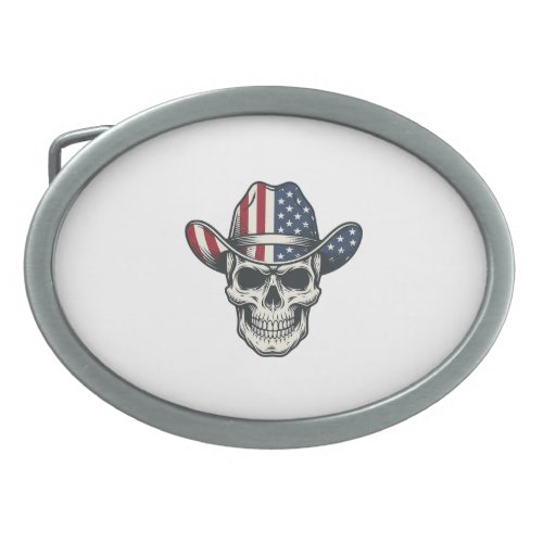Patriotic Cowboy Skull Vintage Engraving Shirt_1 Belt Buckle