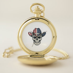 Patriotic Cowboy Skull Vintage Engraving Shirt_1 Pocket Watch