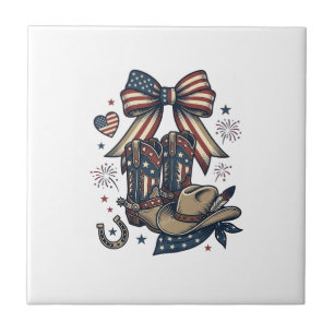 Patriotic Cowgirl Boots and Bow Western Shirt Desi Ceramic Tile