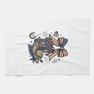 Patriotic Cowgirl Boots and Bow Western Shirt Desi Kitchen Towel