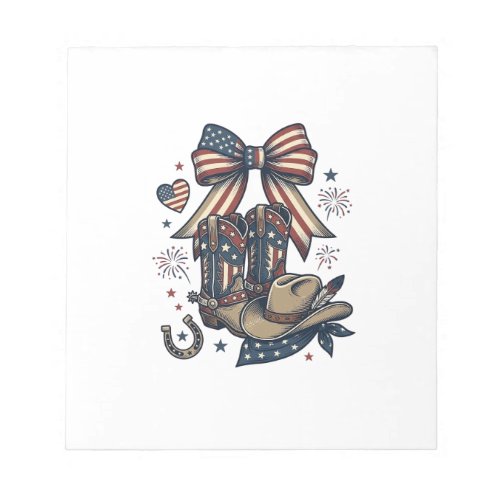 Patriotic Cowgirl Boots and Bow Western Shirt Desi Notepad