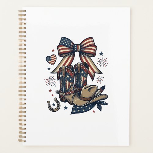 Patriotic Cowgirl Boots and Bow Western Shirt Desi Planner