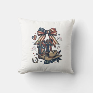 Patriotic Cowgirl Boots and Bow Western Shirt Desi Throw Pillow