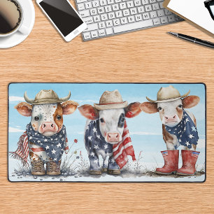 Patriotic Cows Red White Blue Farm Animal Calf Cow Desk Mat