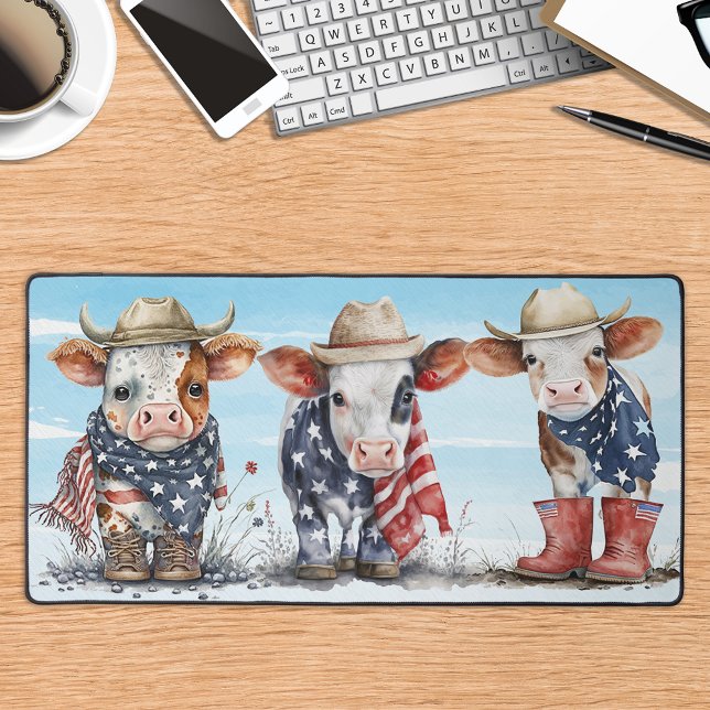 Patriotic Cows Red White Blue Farm Animal Calf Cow Desk Mat (Creator Uploaded)
