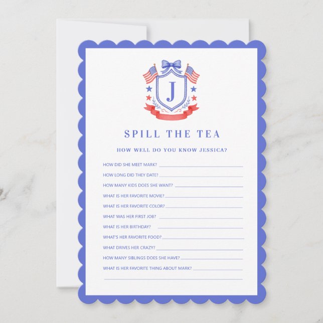 Patriotic Cre | Spill the Tea | Bridal Shower Game Invitation (Front)