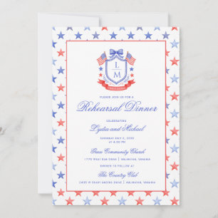 Patriotic Crest w/ US Flags Rehearsal Dinner Invitation