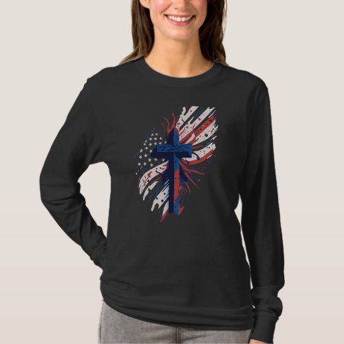 Patriotic Cross  A Symbol of Faith and Freedom T_Shirt