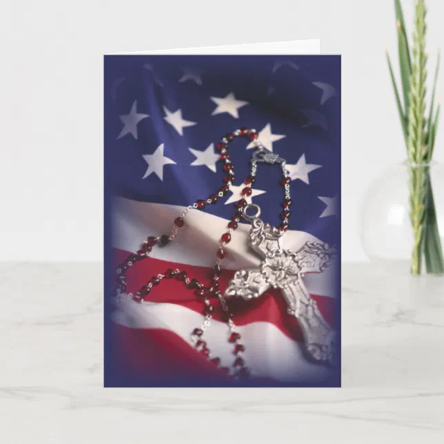 Patriotic Cross and Flag Thank You Card (Front)