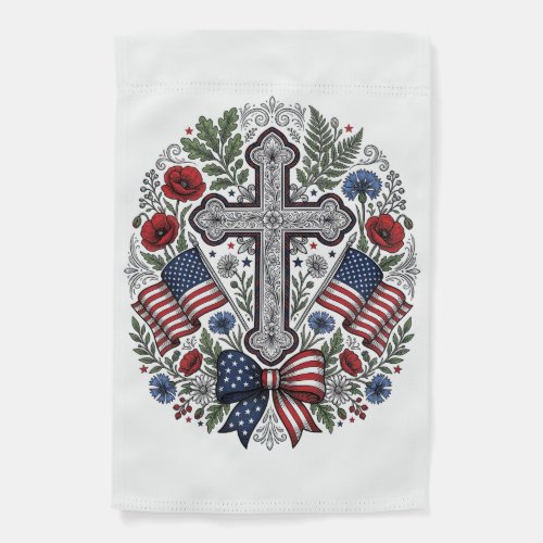 Patriotic Cross Floral Flag Vintage