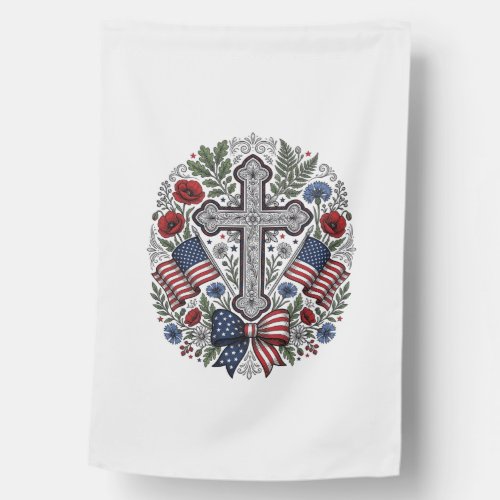 Patriotic Cross Floral Flag Vintage