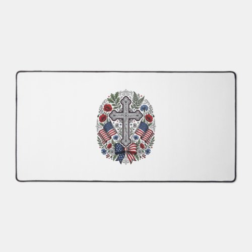 Patriotic Cross Floral Flag Vintage Desk Mat