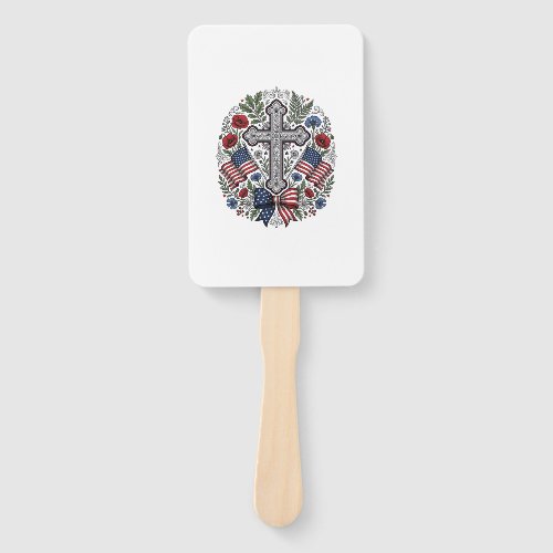 Patriotic Cross Floral Flag Vintage Hand Fan